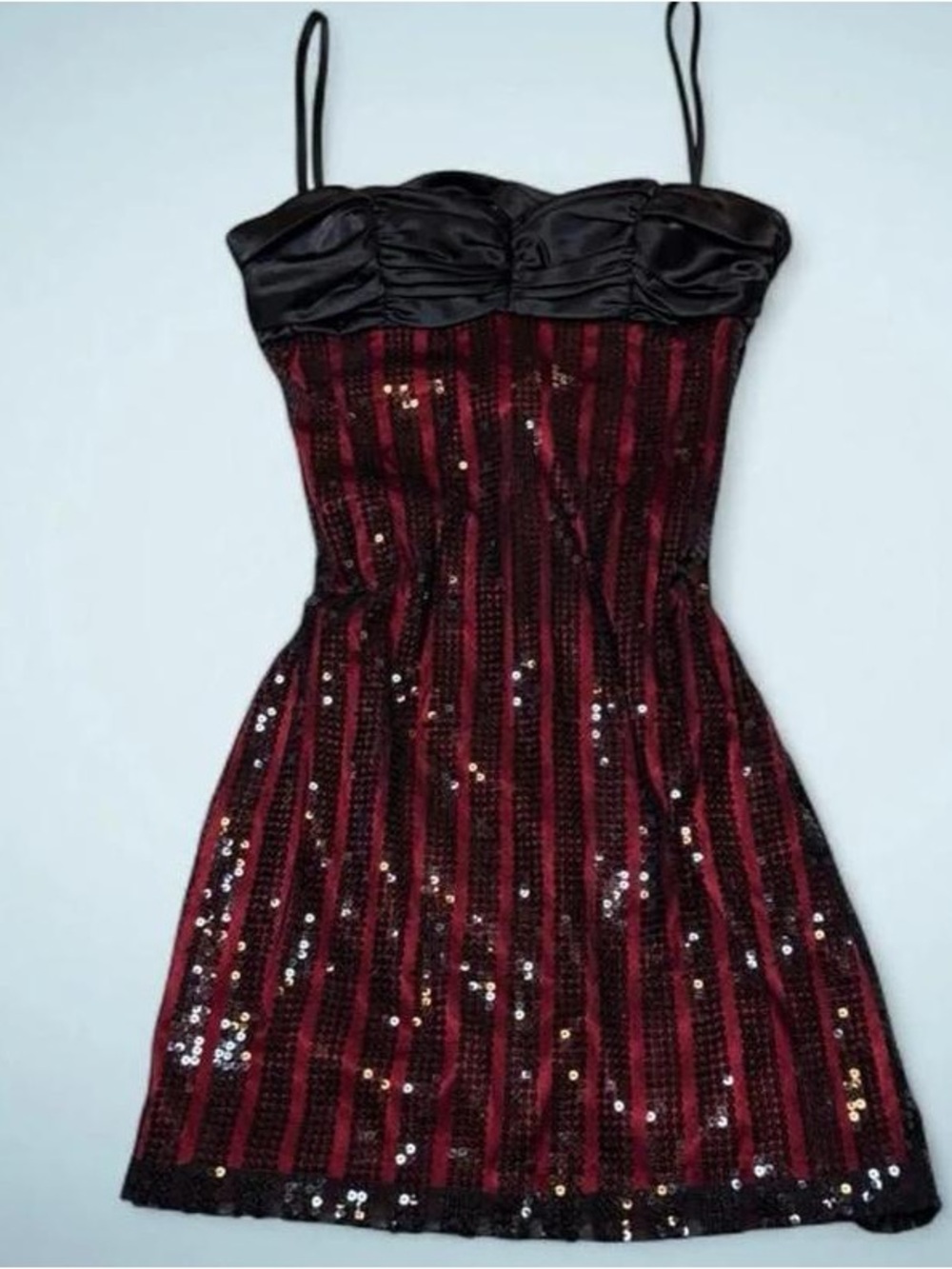 Black and Red Striped Sequin Maxi Dress with Spaghetti Straps